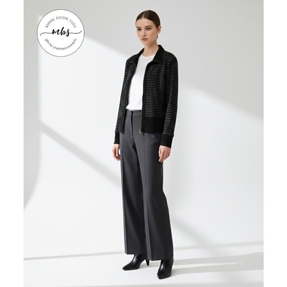 CAbi Jackets & Blazers - CAbi Sprint Athleisure Striped Zip Up Cotton Blend Jacket Black White Women M